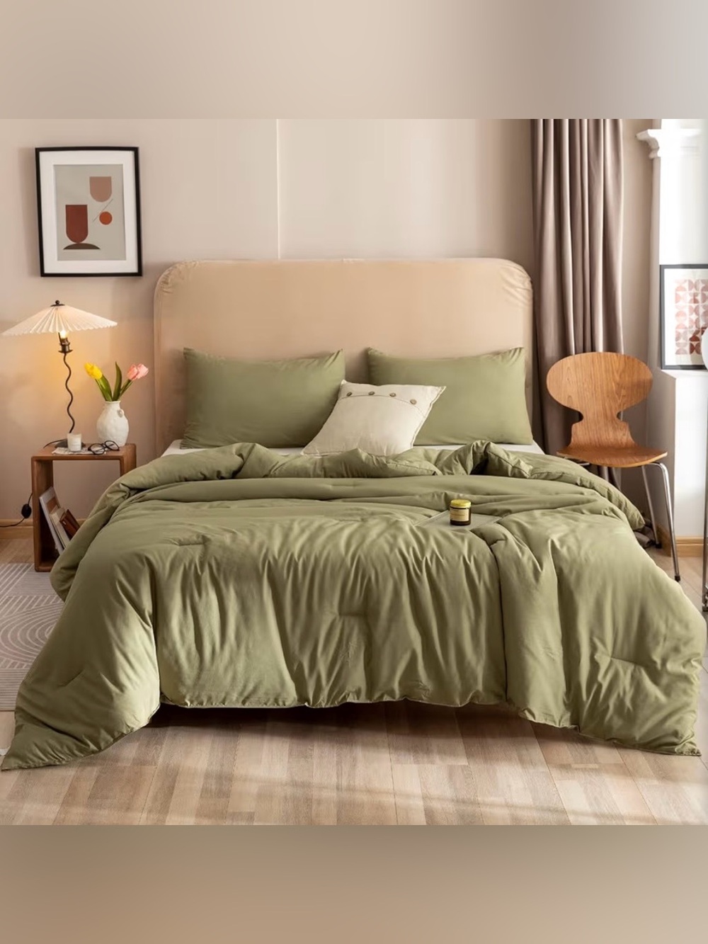New 3pc Rosgonia Olive Green Boho Queen Bedding Comforter Quilt Pillow Cases Set